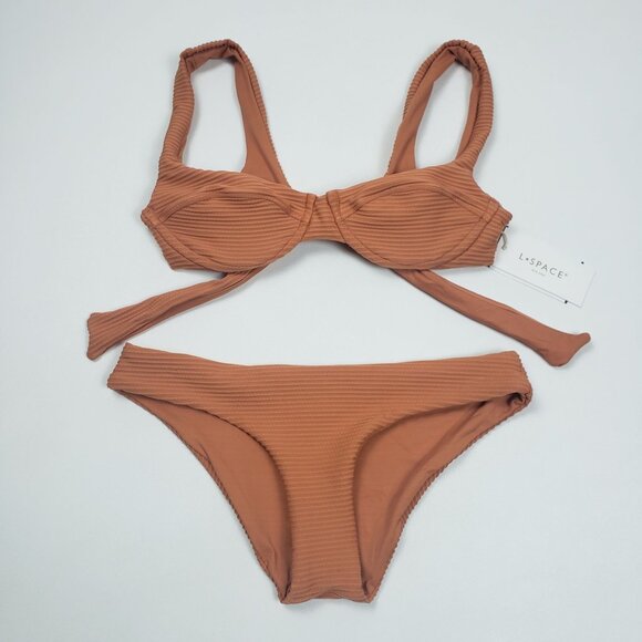 LSPACE Pointelle Rib Nikita Top & Sandy Bottom Classic Bikini Set Size XS Sienna - Picture 3 of 14